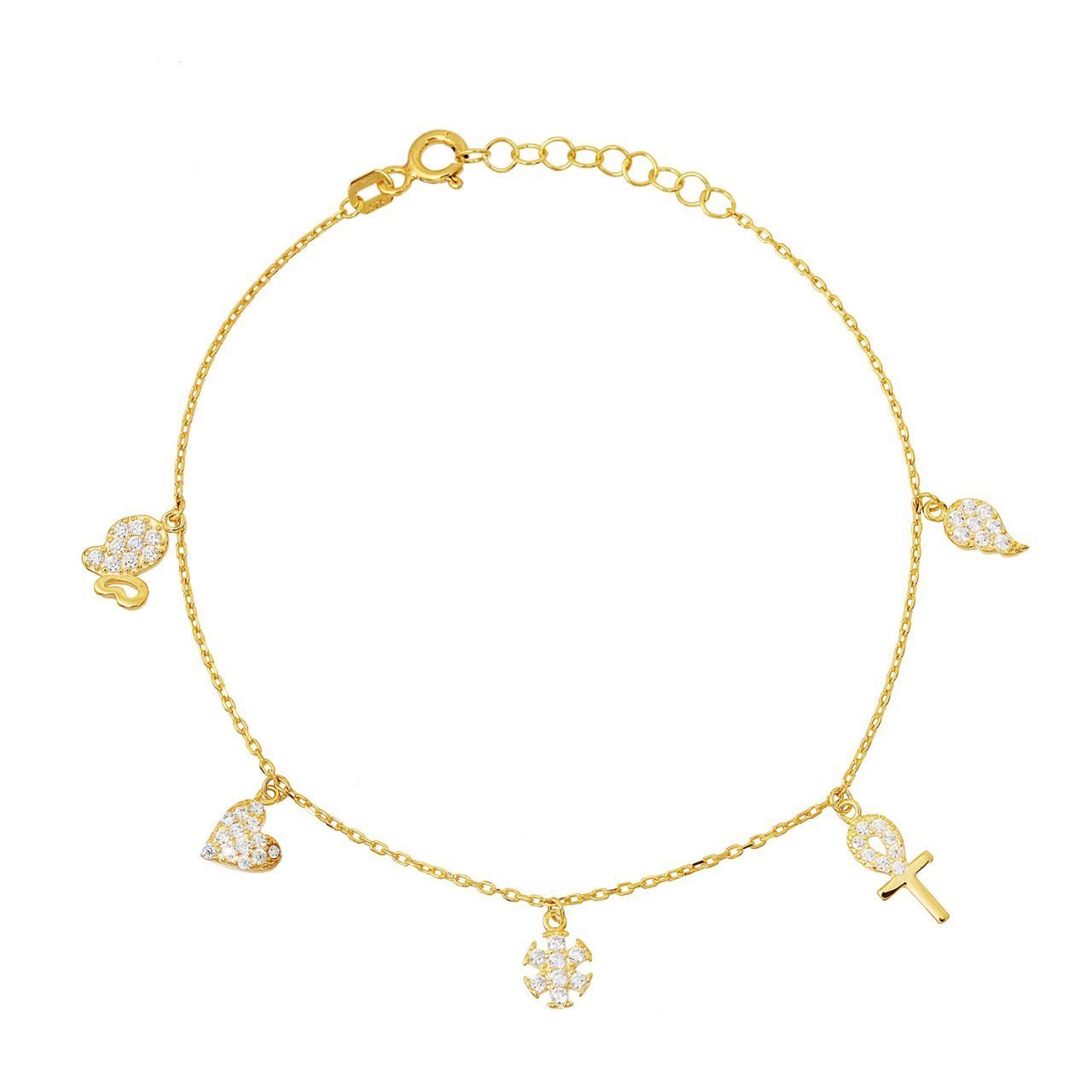 Kalp Ve Anahtar Figürlü Taşlı Bileklik