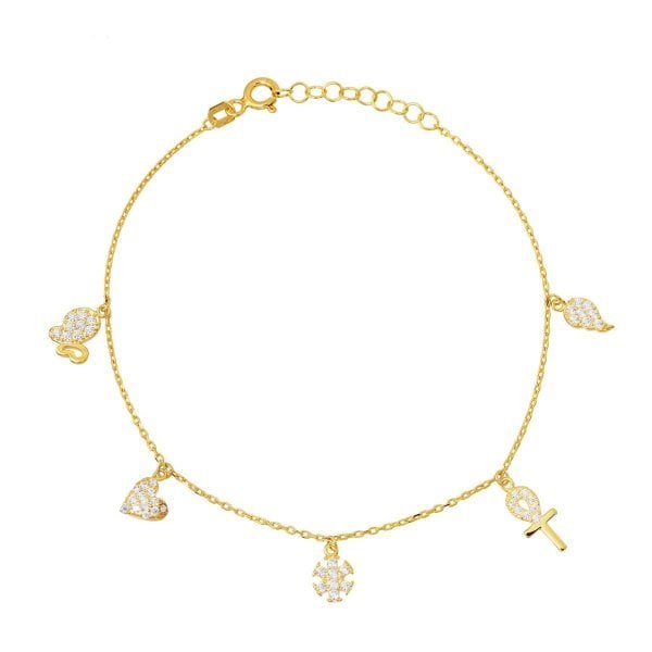 Kalp Ve Anahtar Figürlü Taşlı Bileklik