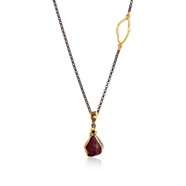 Doğal Rough Ametist Taşlı Gümüş Kolye