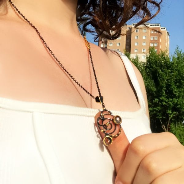 Doğal Turmalin Taşlı Gümüş Kolye