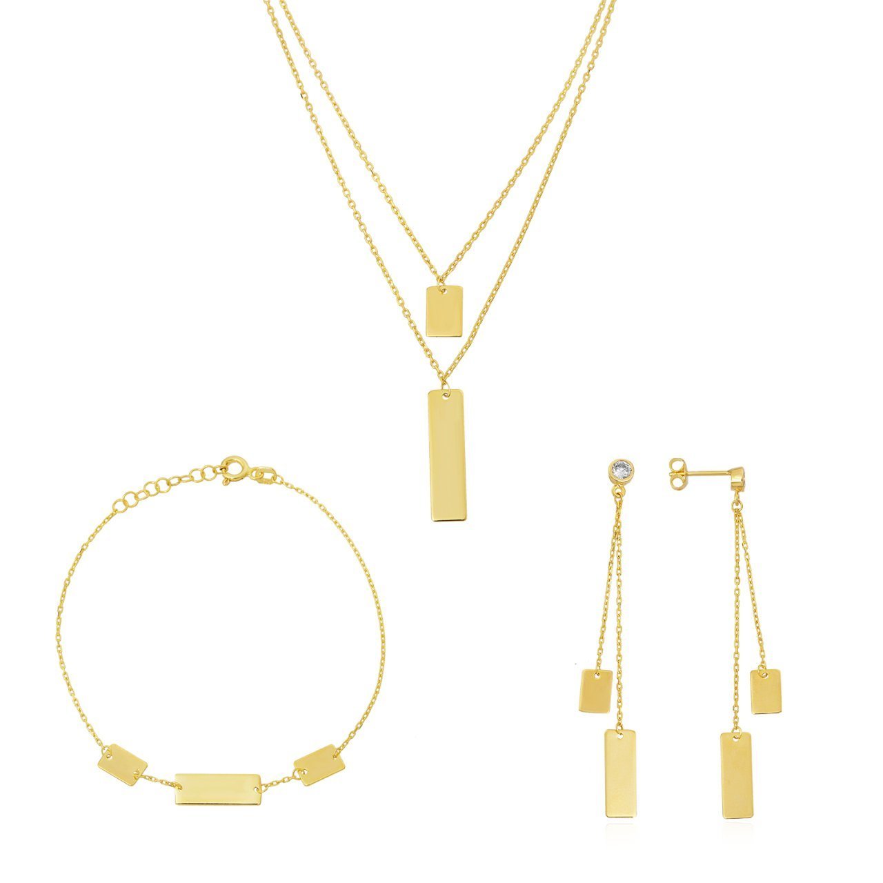 Dikdörtgen Detay Gümüş Set