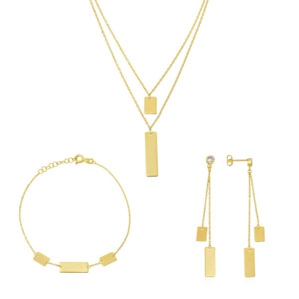 Dikdörtgen Detay Gümüş Set