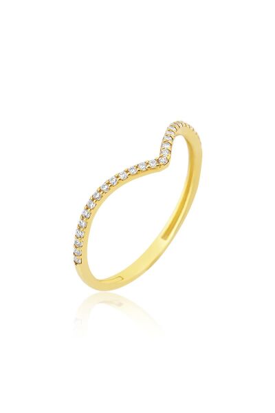 Zirkon Taşlı V Model Gümüş Yüzük Gold