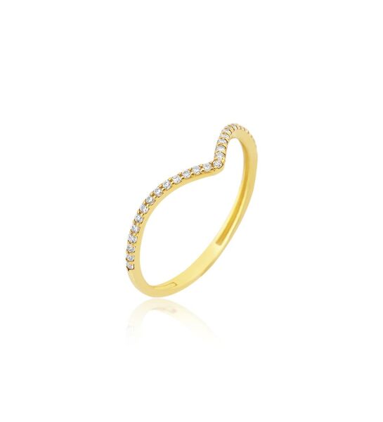 Zirkon Taşlı V Model Gümüş Yüzük Gold