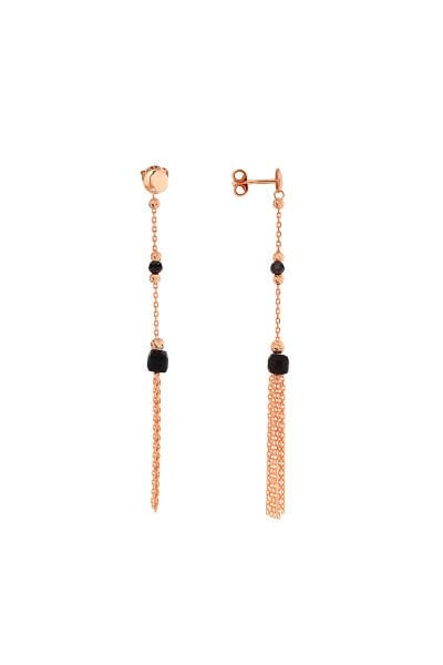 Siyah Oniks Taşlı Gümüş Rose Küpe