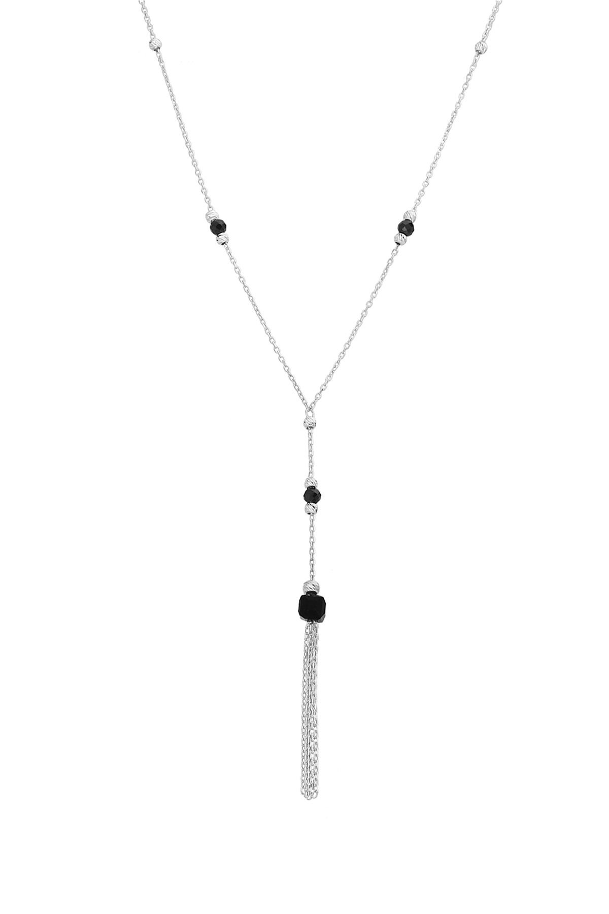 Siyah Oniks Taşlı Gümüş Beyaz Kolye