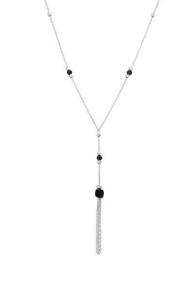 Siyah Oniks Taşlı Gümüş Beyaz Kolye