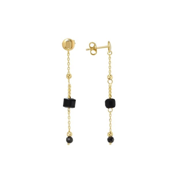 Oniks Taşlı Gümüş Küpe