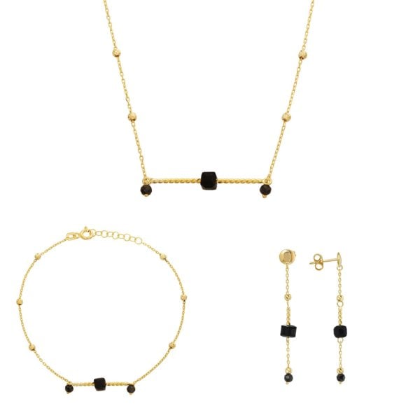 Oniks Taşlı Gümüş Set