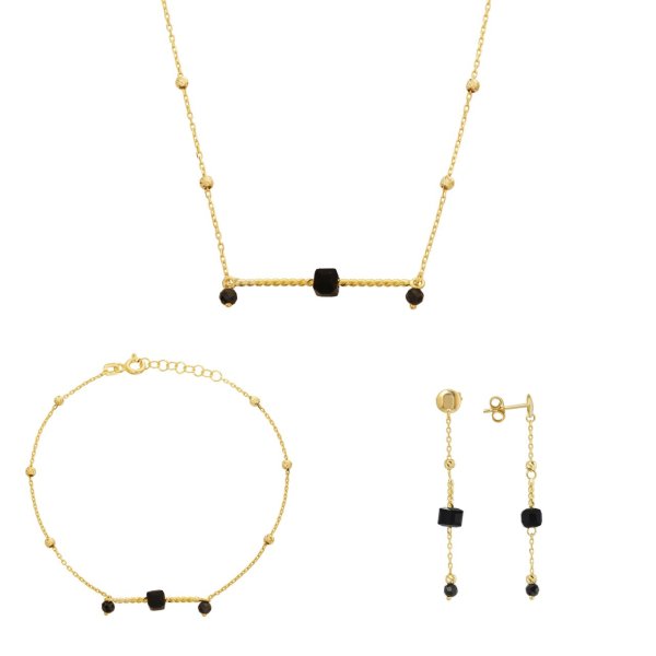 Oniks Taşlı Gümüş Set