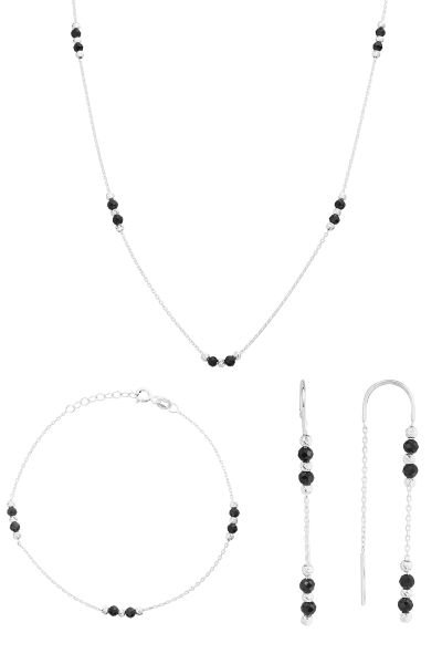 Oniks Taşlı Gümüş BEYAZ Set