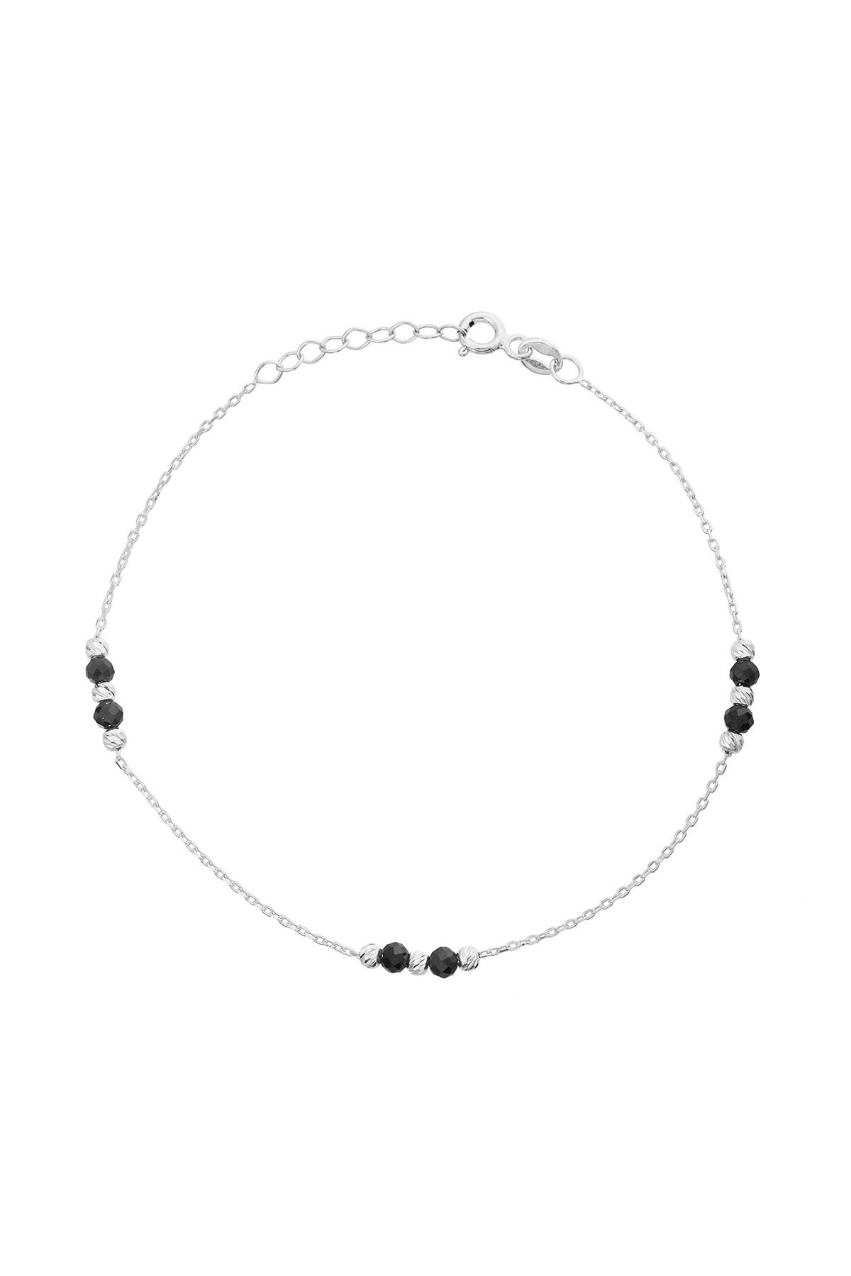 Oniks Taşlı Gümüş Beyaz Bileklik