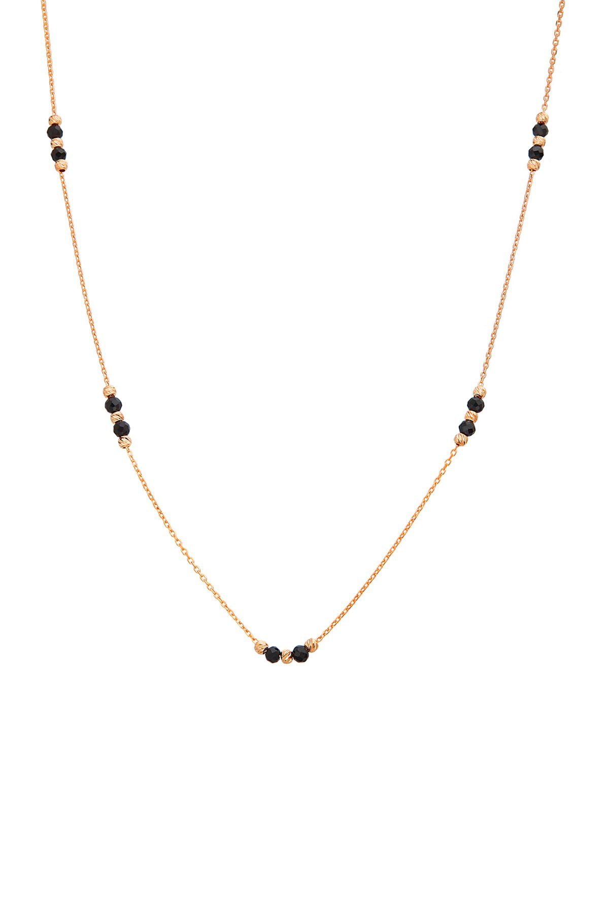 Oniks Taşlı Gümüş Rose Kolye