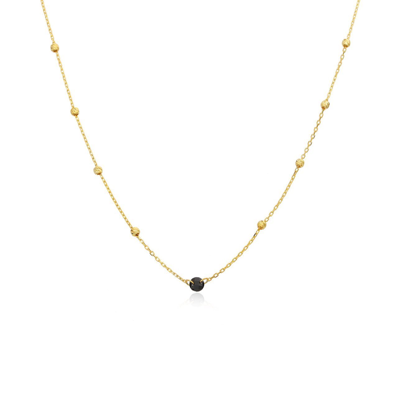 Dorikalı & Siyah Taşlı Gümüş Kolye