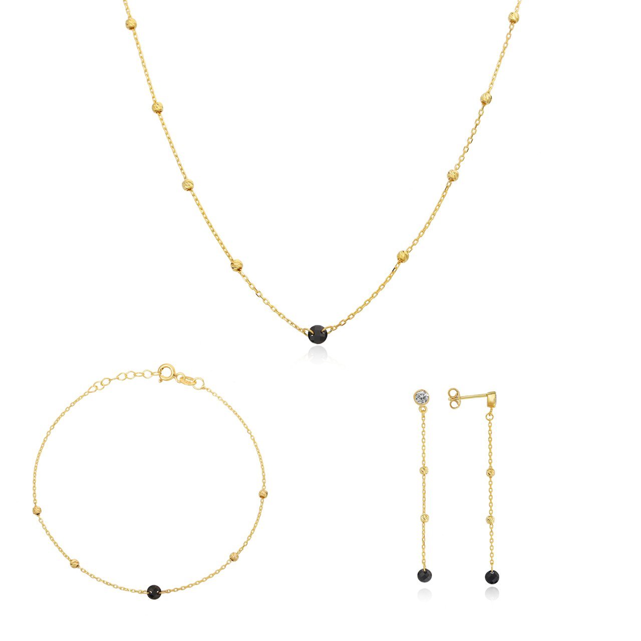 Dorikalı & Siyah Taşlı Gümüş Set