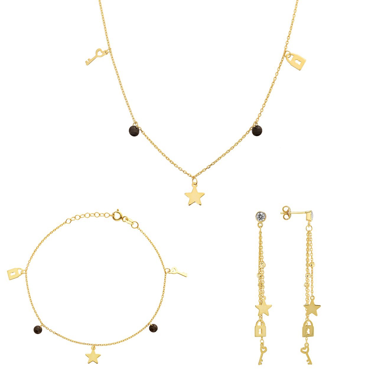 Yıldızlı Oniks Taşlı Şans Seti