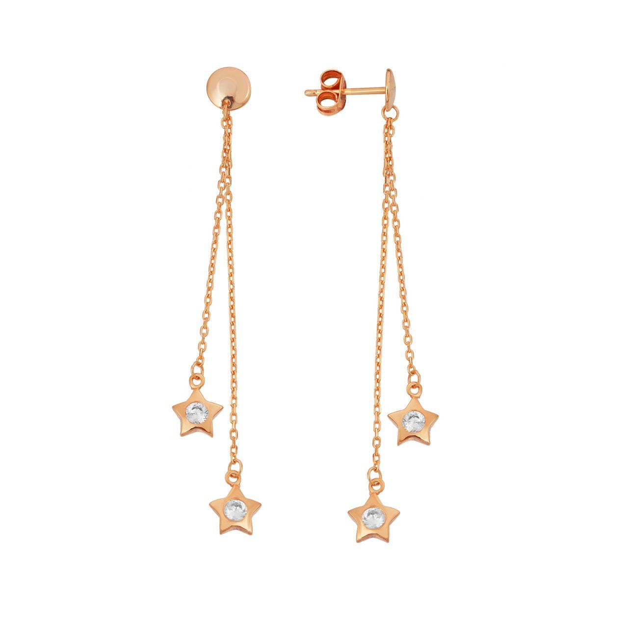 Yıldız Figürlü Zirkon Taşlı Sallantılı Küpe