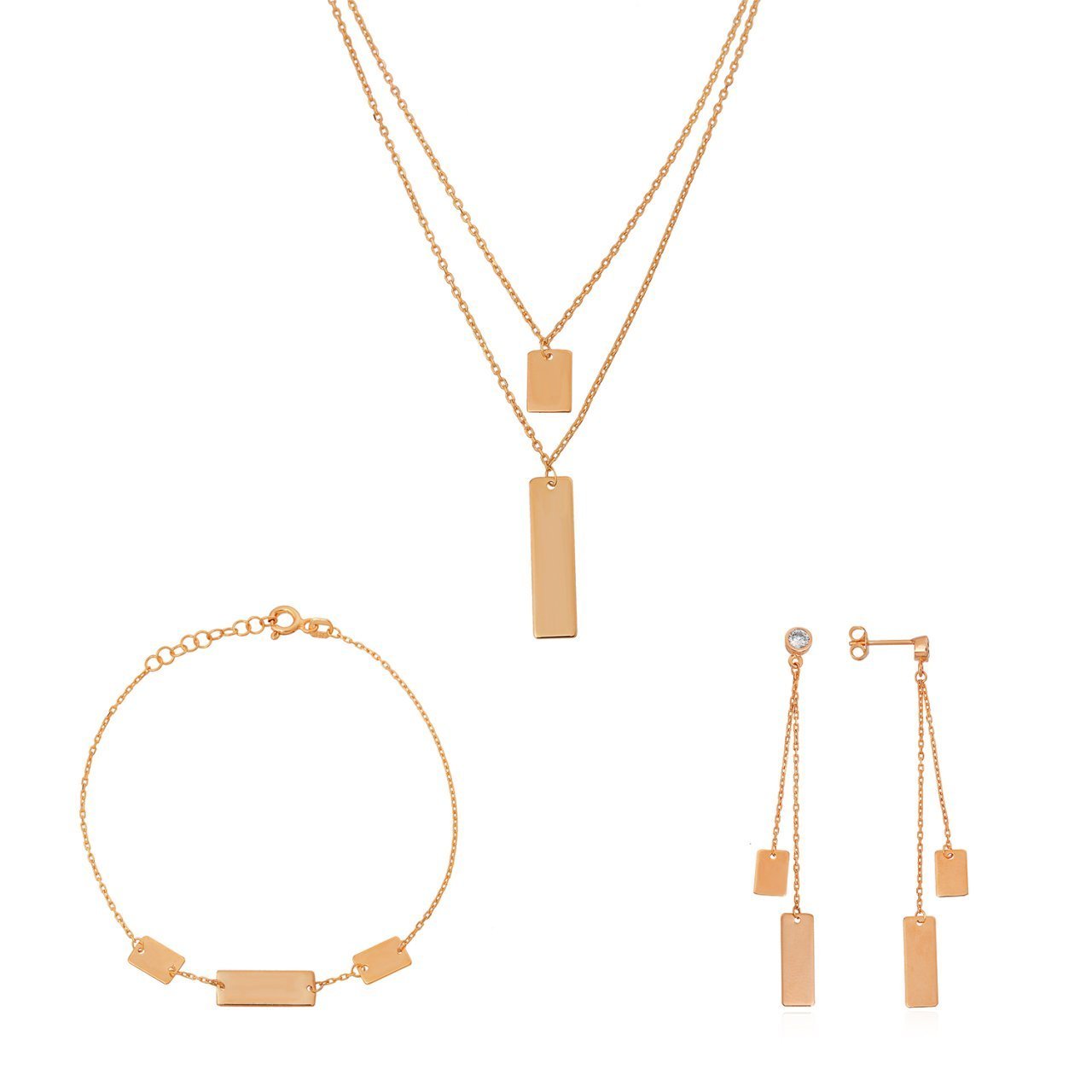 Dikdörtgen Detay Gümüş Set