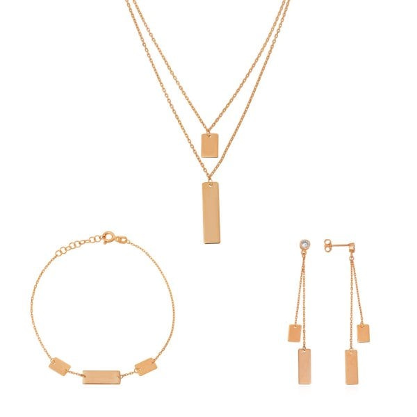 Dikdörtgen Detay Gümüş Set