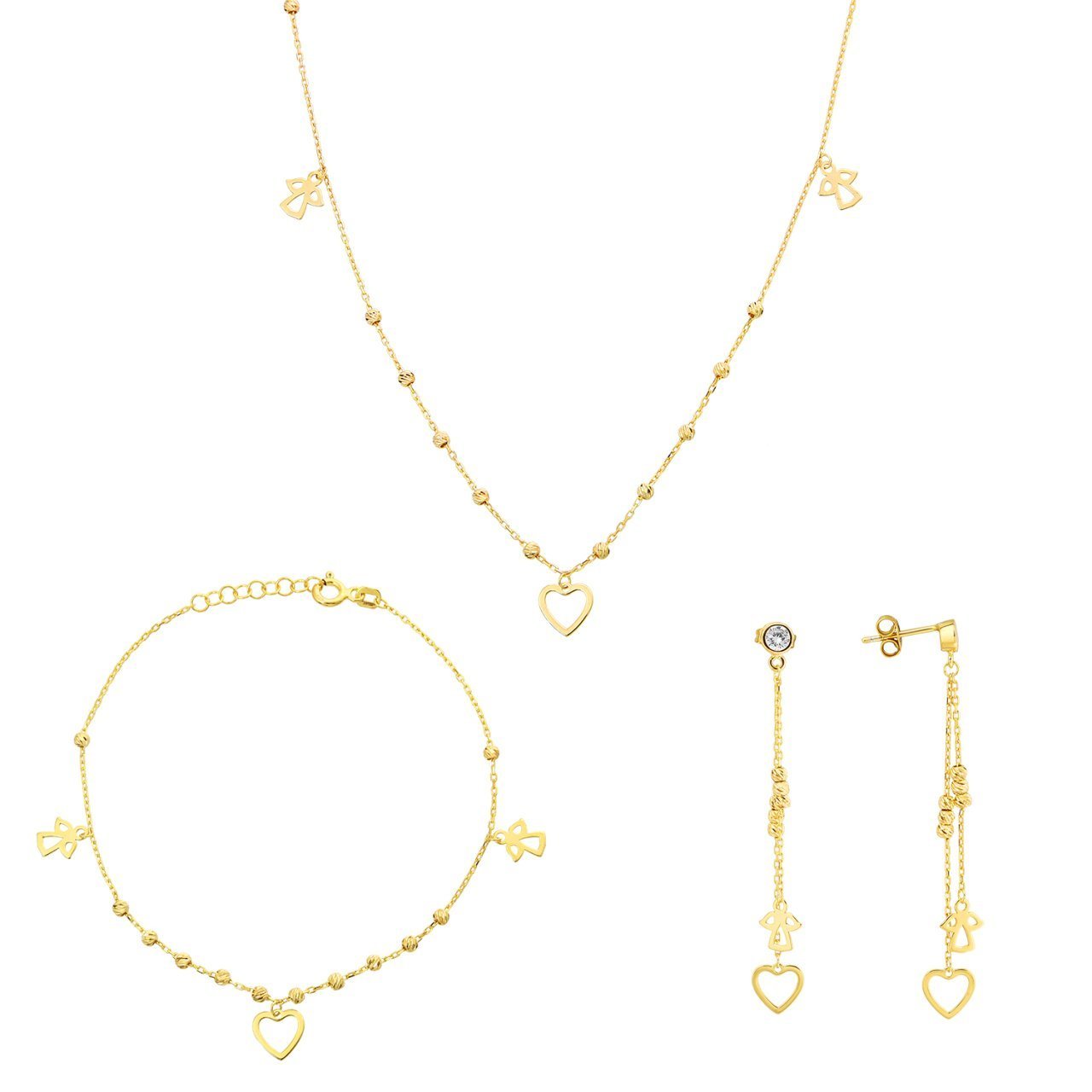 Kalp Ve Melek Figürlü Gümüş Set