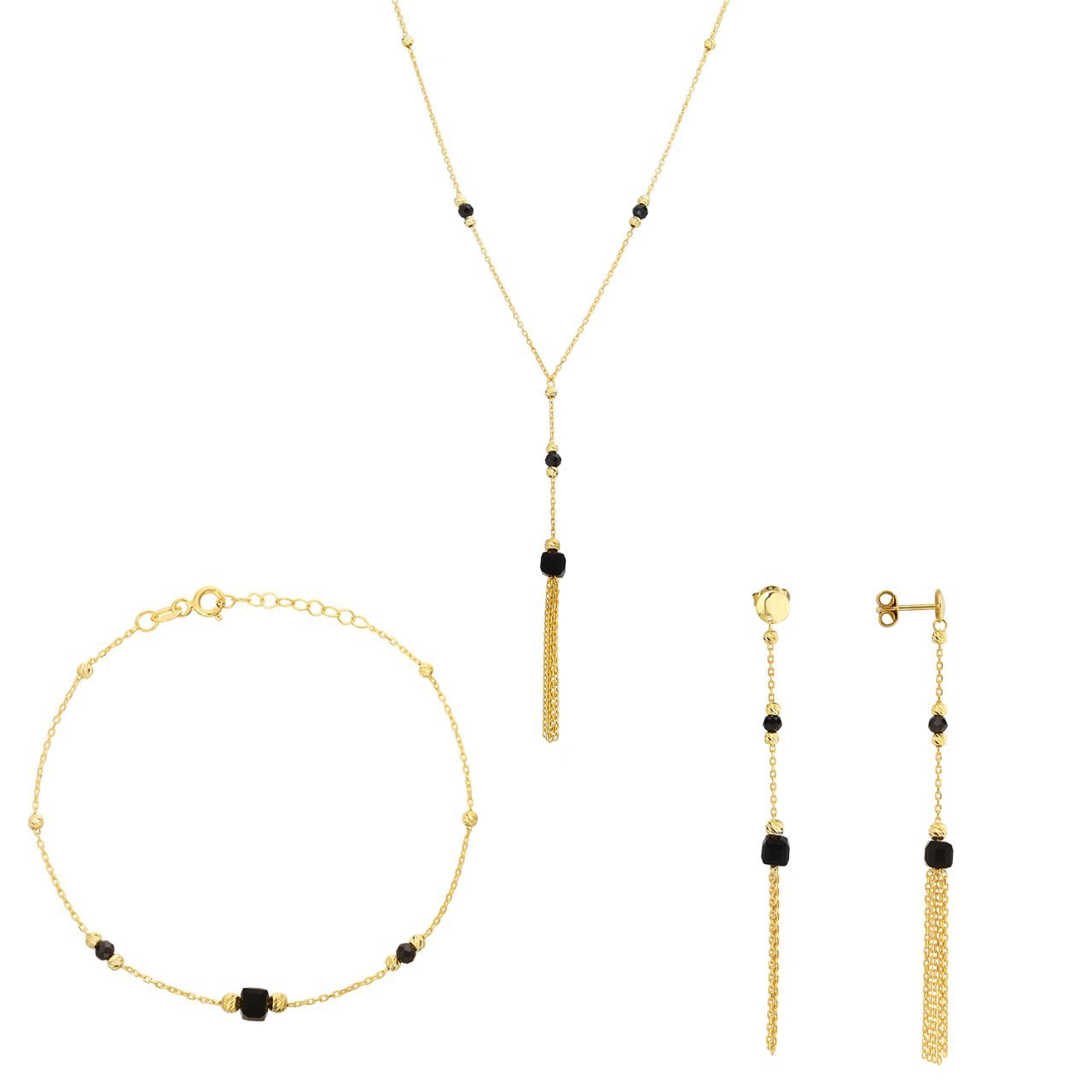 Siyah Oniks Taşlı Gümüş Set