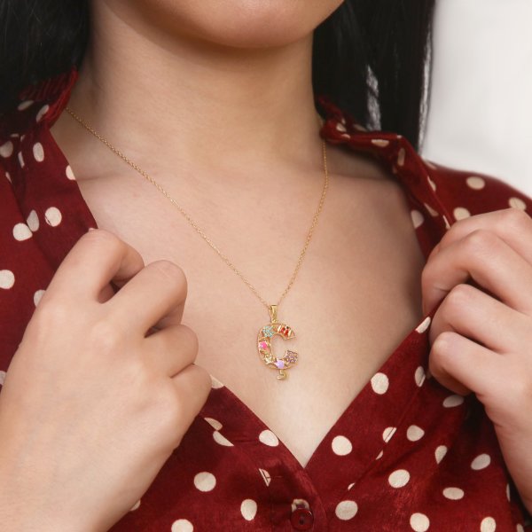 Mineli 'Ç' Harfli Gümüş Kolye