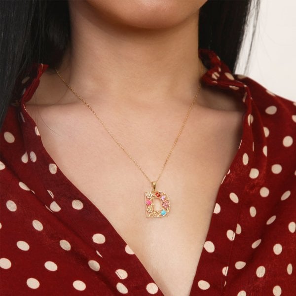 Mineli 'D' Harfli Gümüş Kolye