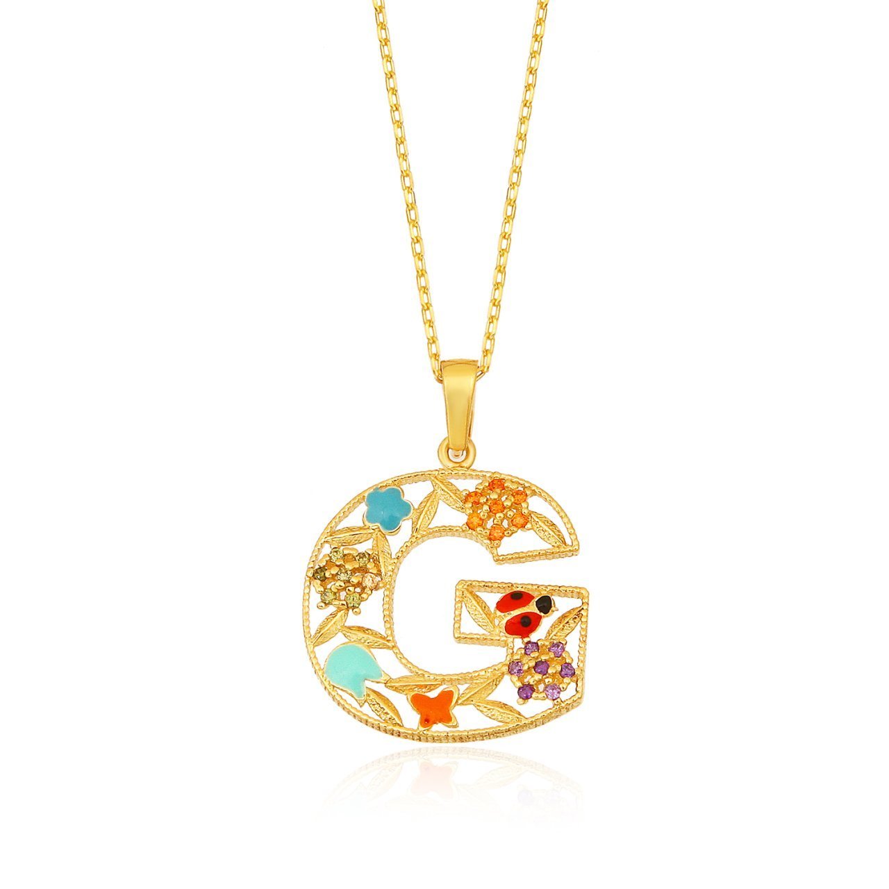 Mineli 'G' Harfli Gümüş Kolye