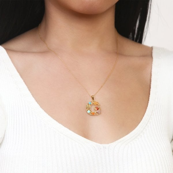 Mineli 'G' Harfli Gümüş Kolye