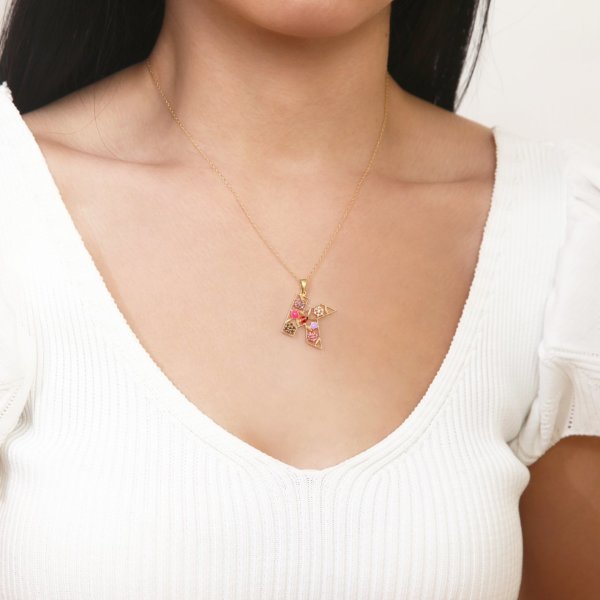 Mineli 'K' Harfli Gümüş Kolye