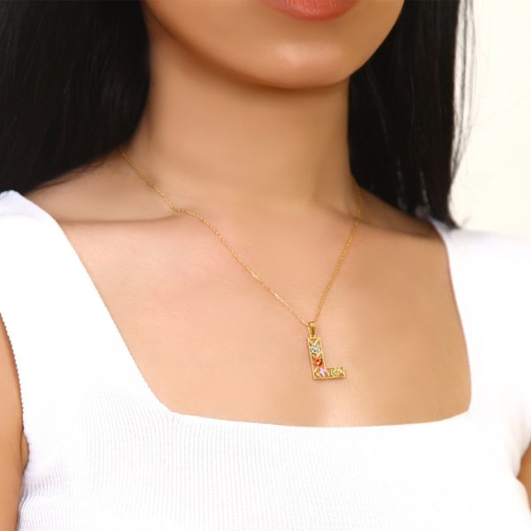 Mineli 'L' Harfli Gümüş Kolye