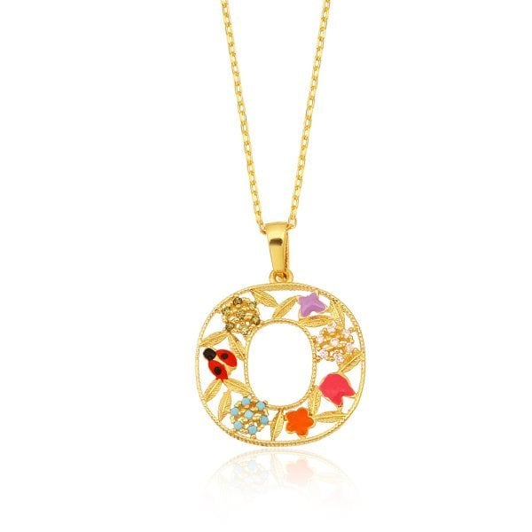 Mineli 'O' Harfli Gümüş Kolye