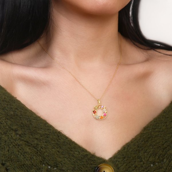 Mineli 'O' Harfli Gümüş Kolye