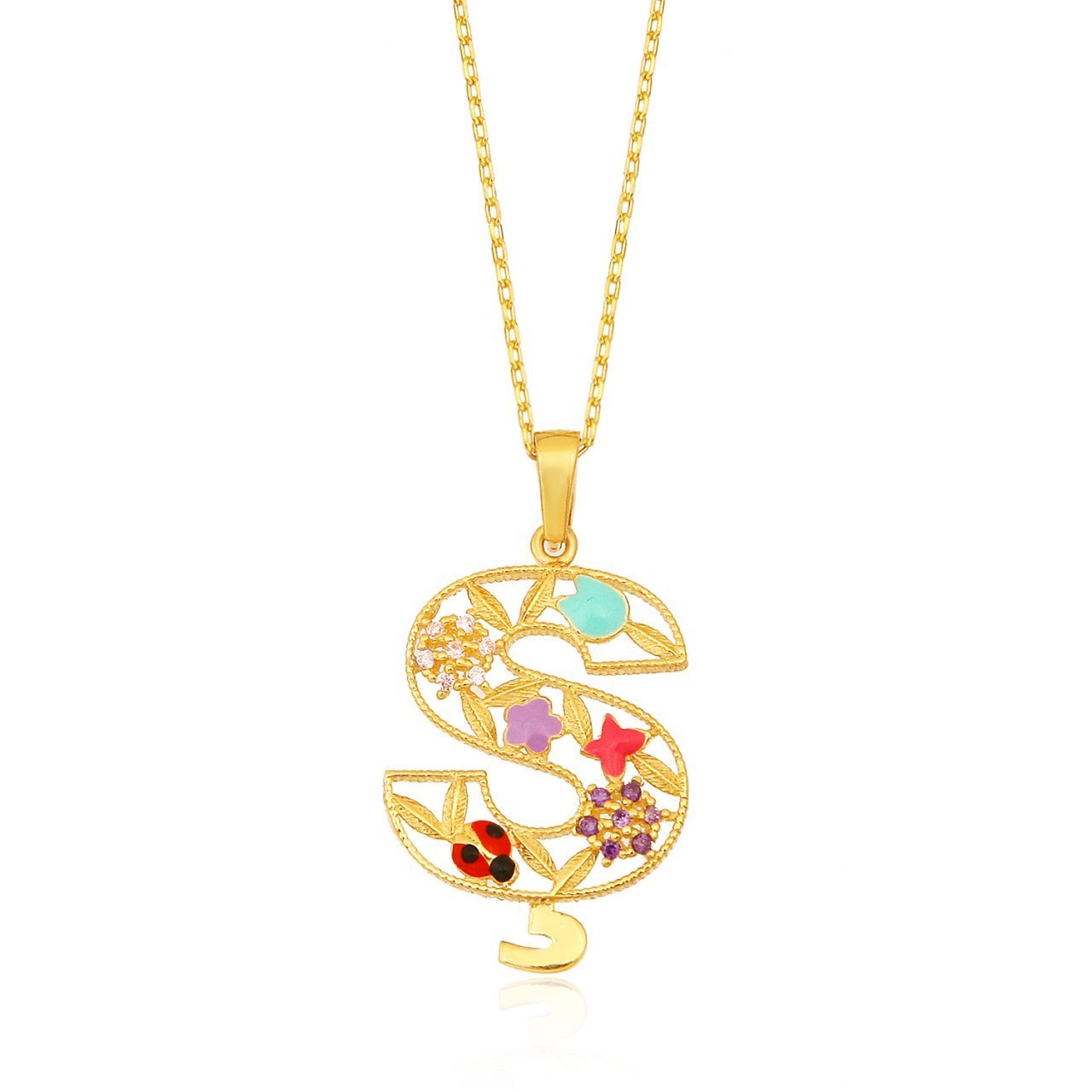 Mineli 'Ş' Harfli Gümüş Kolye