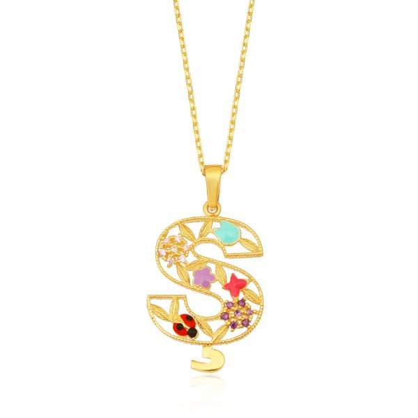 Mineli 'Ş' Harfli Gümüş Kolye