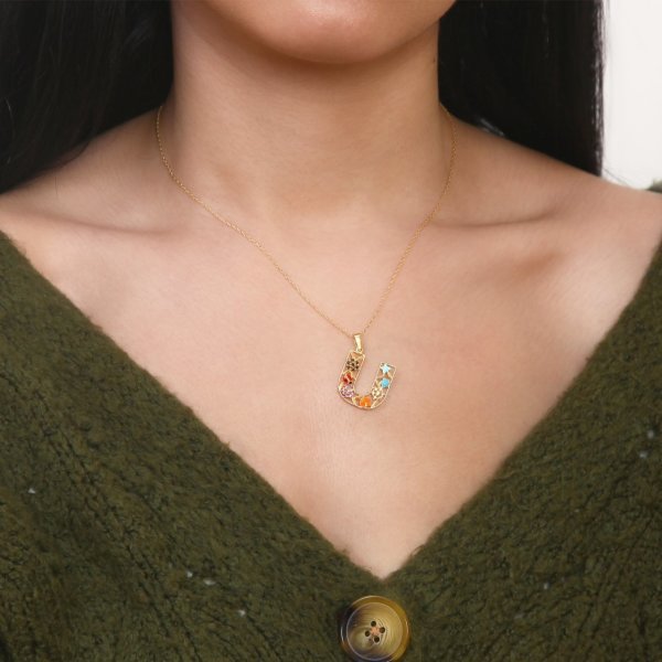 Mineli 'U' Harfli Gümüş Kolye