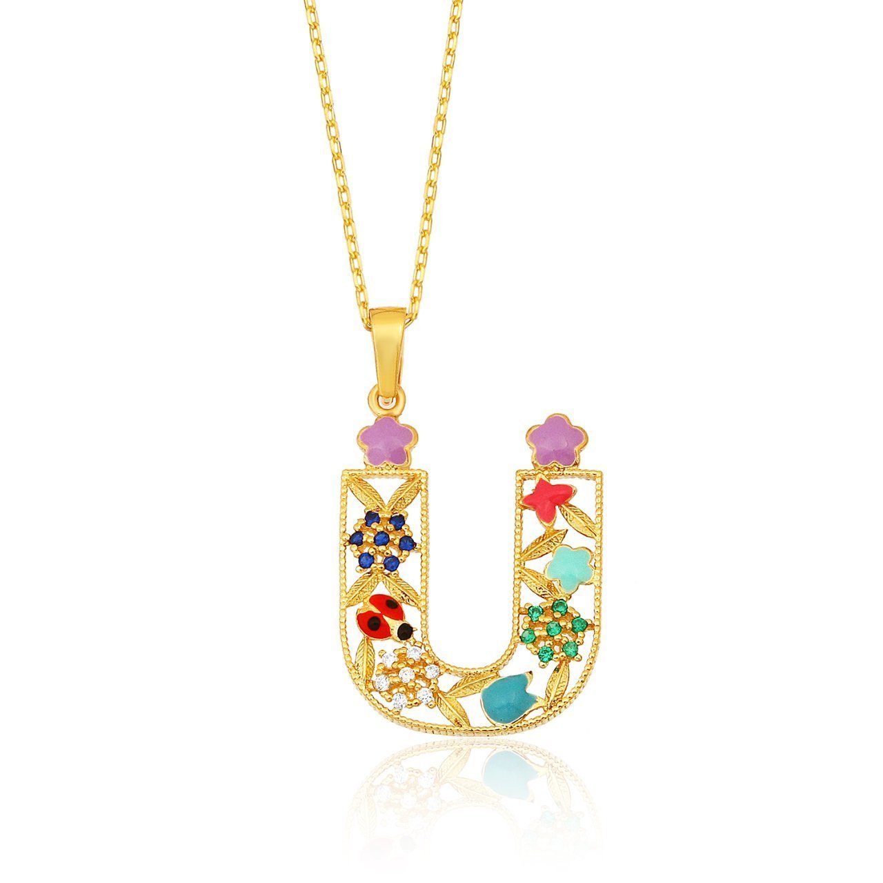 Mineli 'Ü' Harfli Gümüş Kolye