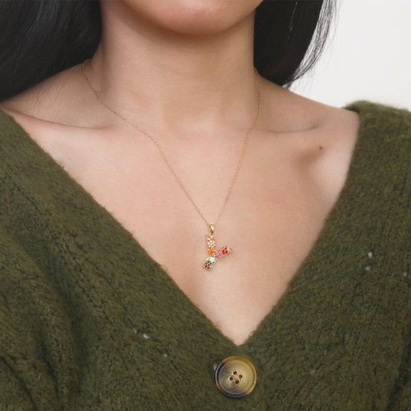 Mineli 'Y' Harfli Gümüş Kolye