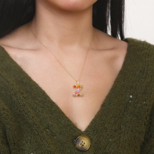 Mineli 'Z' Harfli Gümüş Kolye