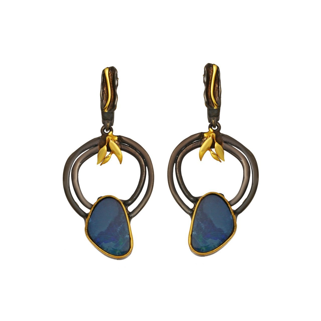 Doğal Opal Taşlı Gümüş Küpe