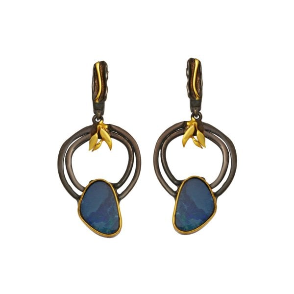 Doğal Opal Taşlı Gümüş Küpe