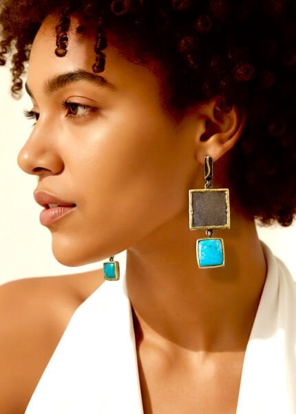 Doğal Firuze Taşlı Gümüş Küpe