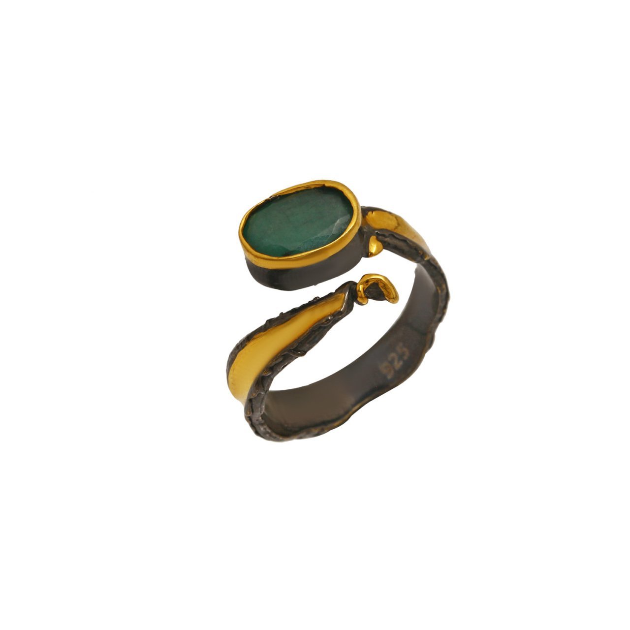 Doğal Kök Zümrüt Taşlı Gümüş Yüzük