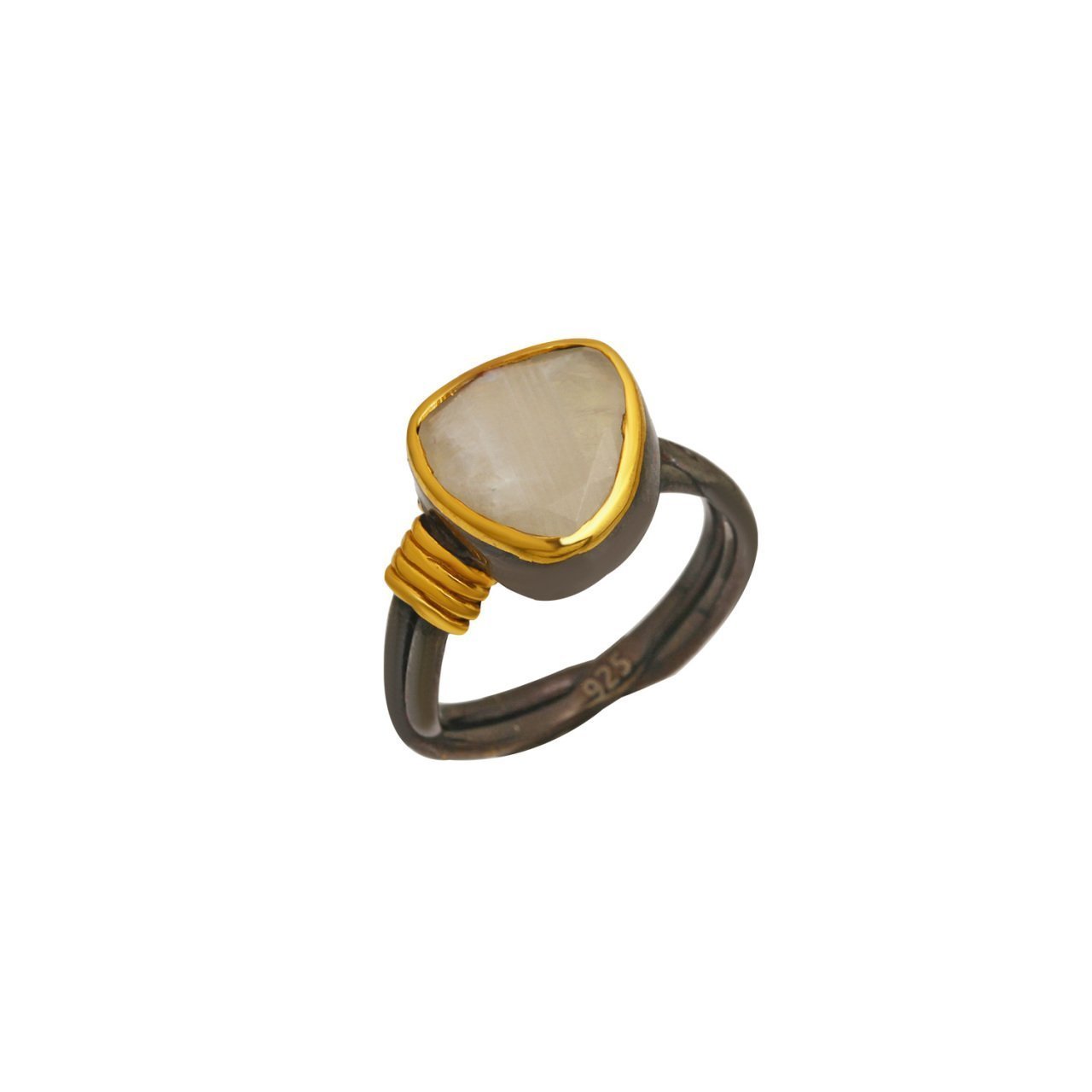 Doğal Ay Taşlı Gümüş Yüzük