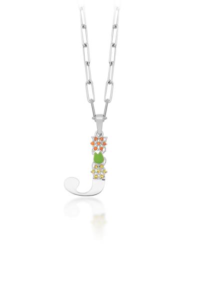 J Harfli Mineli Ve Taşlı Gümüş Kolye