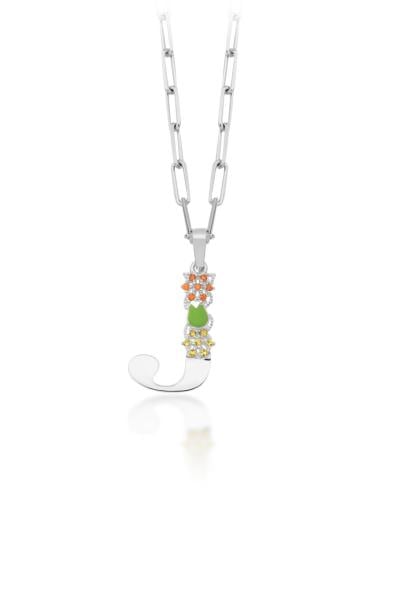 J Harfli Mineli Ve Taşlı Gümüş Kolye